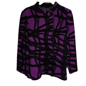NWT Ming Wang PXS Purple Black Cozy Knit Relaxed Quiet Luxury Cardigan Jacket